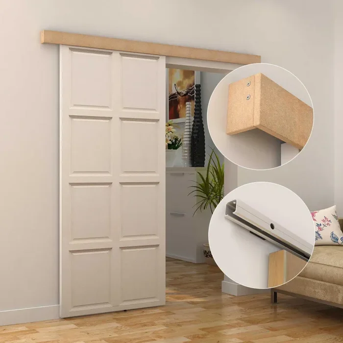 Binario per Porte Scorrevoli con Kit di Accessori Stile Rustico in Legno 200 cm - immagine 2
