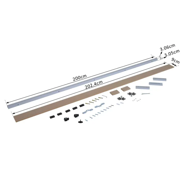 Binario per Porte Scorrevoli con Kit di Accessori Stile Rustico in Legno 200 cm - immagine 3
