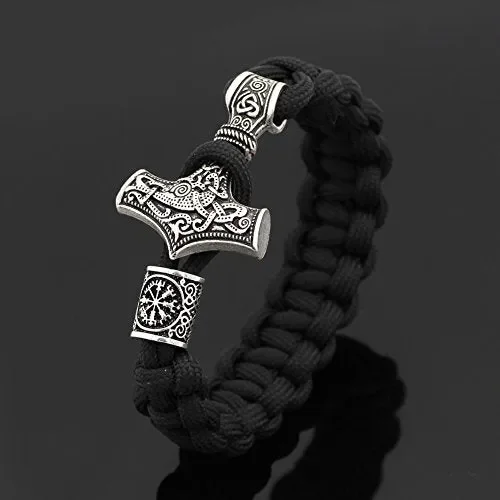 Black Paracord con martello di Thor Rune nodo amuleto Mjolnir esterna in… Vendita online - immagine 2