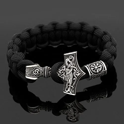 Black Paracord con martello di Thor Rune nodo amuleto Mjolnir esterna in… Vendita online - immagine 3
