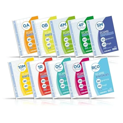 Blasetti Ricambi Rinforzati – Confezione da 40 fogli a quadretti formato A4, Rigatura 0Q, fogli di ricambio per raccoglitori e copertine ad anelli, fogli di carta ricaricabili da 80gr - immagine 3