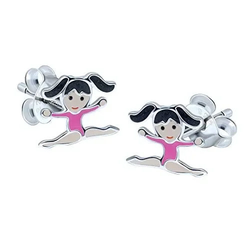 Body da ragazza orecchini ginnastica – capelli nero con rosa – argento