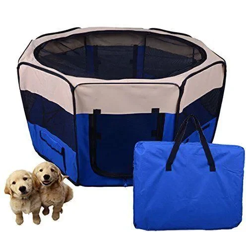 Box per Animali Domestici Pieghevole 125x125x58 cm Blu Scuro - immagine 2