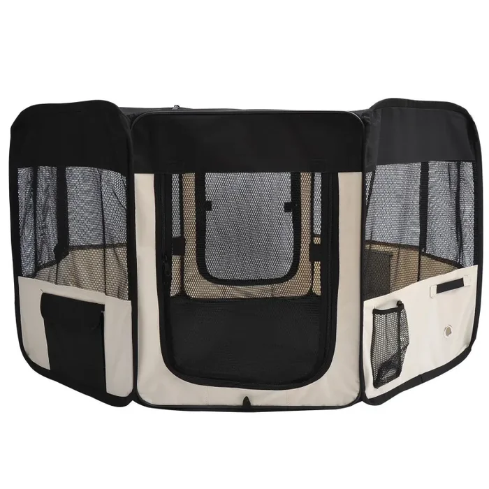 Box per Animali Domestici Pieghevole Nero e Crema 114x48x58 cm - immagine 2