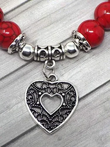 Bracciale da donna in perle di turchese rosso con pendente argento… - immagine 2