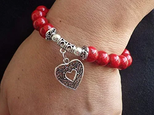 Bracciale da donna in perle di turchese rosso con pendente argento… - immagine 3