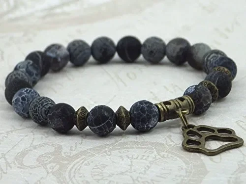 Bracciale in agata smerigliato con ciondolo a forma di zampa lupo Online ora