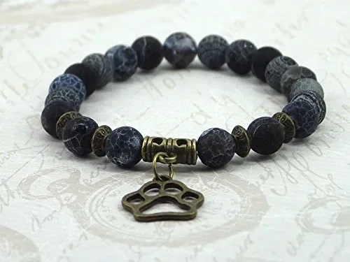 Bracciale in agata smerigliato con ciondolo a forma di zampa lupo Online ora - immagine 2