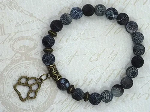 Bracciale in agata smerigliato con ciondolo a forma di zampa lupo Online ora - immagine 3