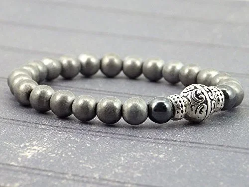 Bracciale per gli uomini in ematite nero e grigio e perle di tibetani - immagine 3
