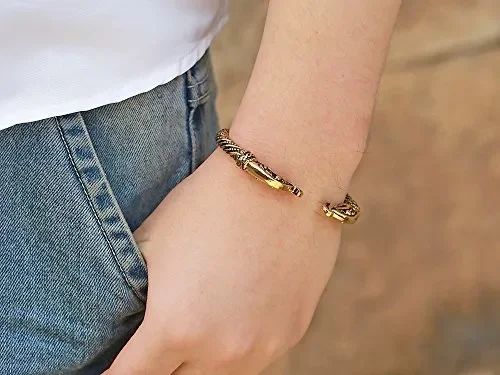 Bracciale rigido in stile scandinavo antico, ritorto con teste di drago,… Vendita online - immagine 2