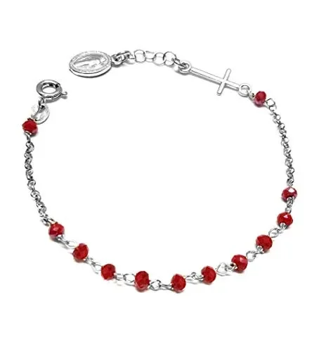 Bracciale Rosario In Argento 925 E Pietre ROSSE – Con Croce E Madonna -… Online ora