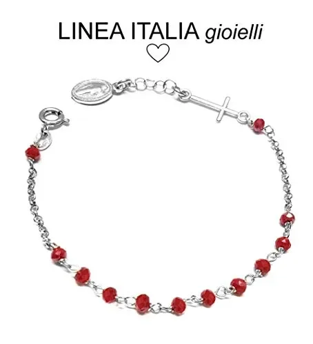 Bracciale Rosario In Argento 925 E Pietre ROSSE – Con Croce E Madonna -… Online ora - immagine 3