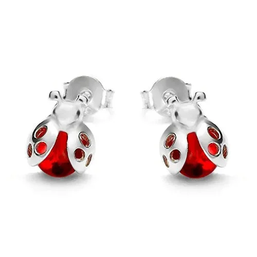 butterfly Bambine Ragazze Argento Orecchini a Perno Vero Rosso Coccinella…