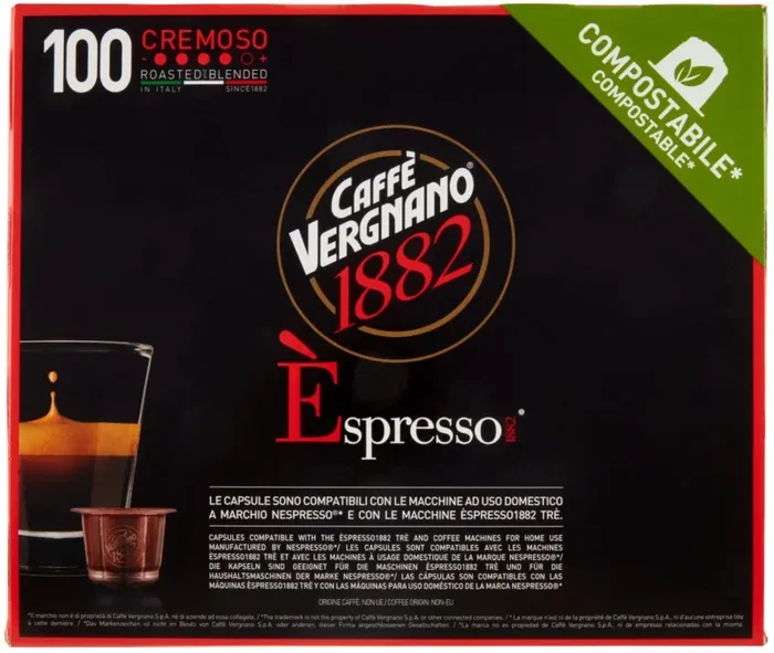 Caffè Vergnano 1882 Èspresso Cremoso, 100 Capsule, Compatibili Nespresso, Compostabili - immagine 2