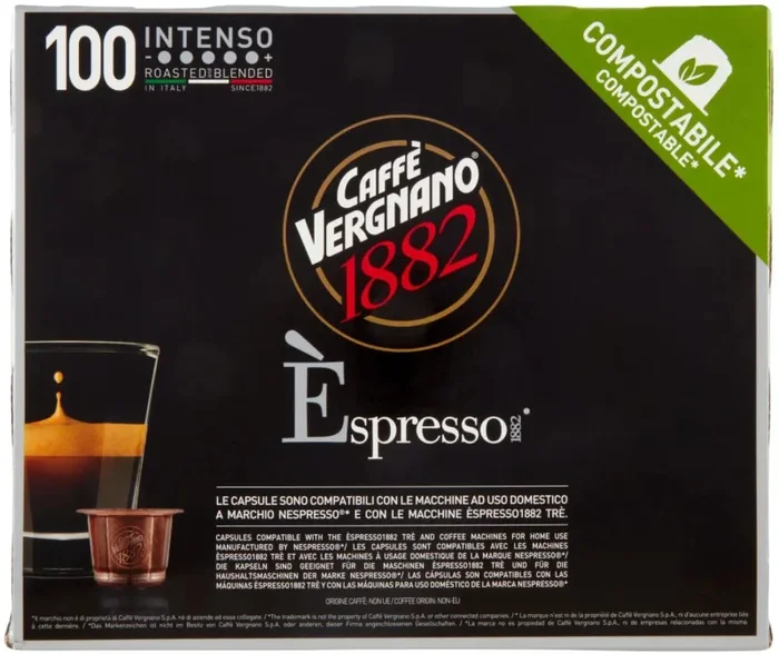 Caffè Vergnano 1882 Èspresso Cremoso, 100 Capsule, Compatibili Nespresso, Compostabili - immagine 3
