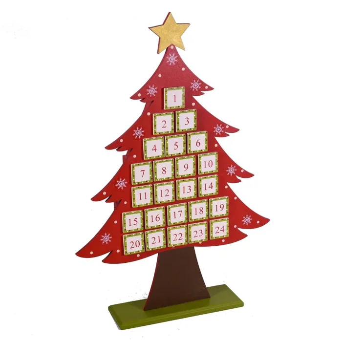 Calendario dell’Avvento in Legno rosso albero cm 36x8xh53