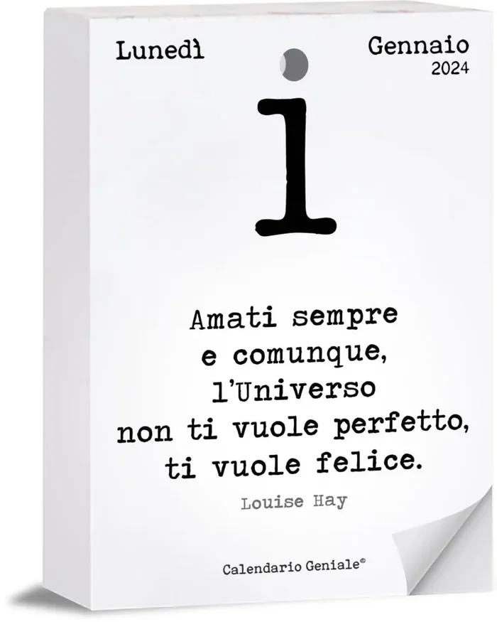 Calendario Geniale 2024. L’Originale. Il Primo con Bonus digitali. Idea Regalo. Inserto 10 x 14 cm. Leggi la frase del giorno e condividi il pensiero Filosofico. Calendario con scatola