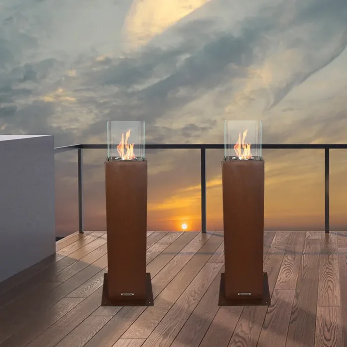 Camino a Bioetanolo da Pavimento 20x20x70 cm per Esterno Capri 70 Ruggine - immagine 2