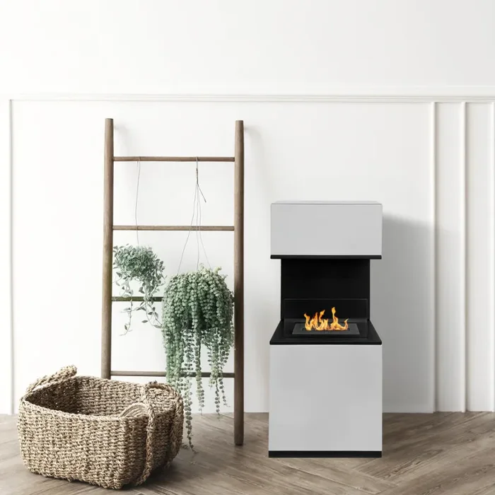 Camino a Bioetanolo da Pavimento 38x38x100 cm Oslo in acciaio Bianco - immagine 2