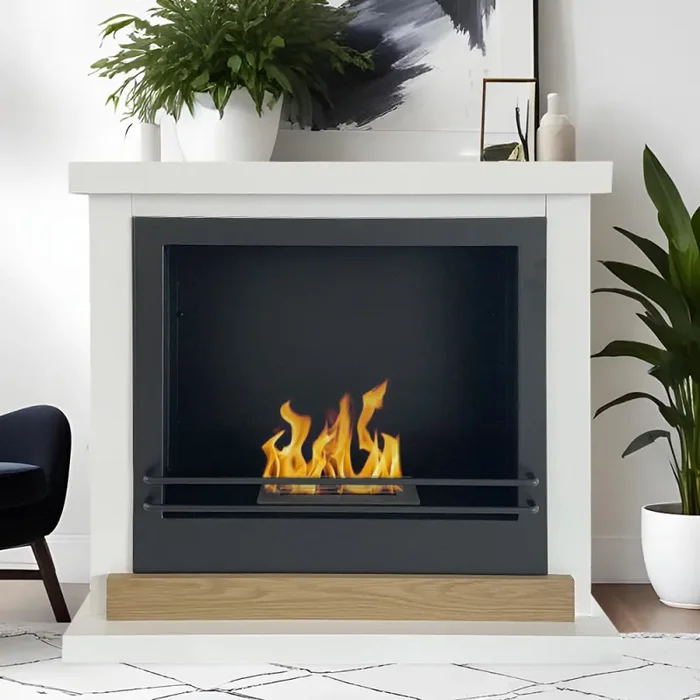 Camino a Bioetanolo da Pavimento 75x28x70 cm Stoccolma in Legno Bianco Online ora - immagine 2