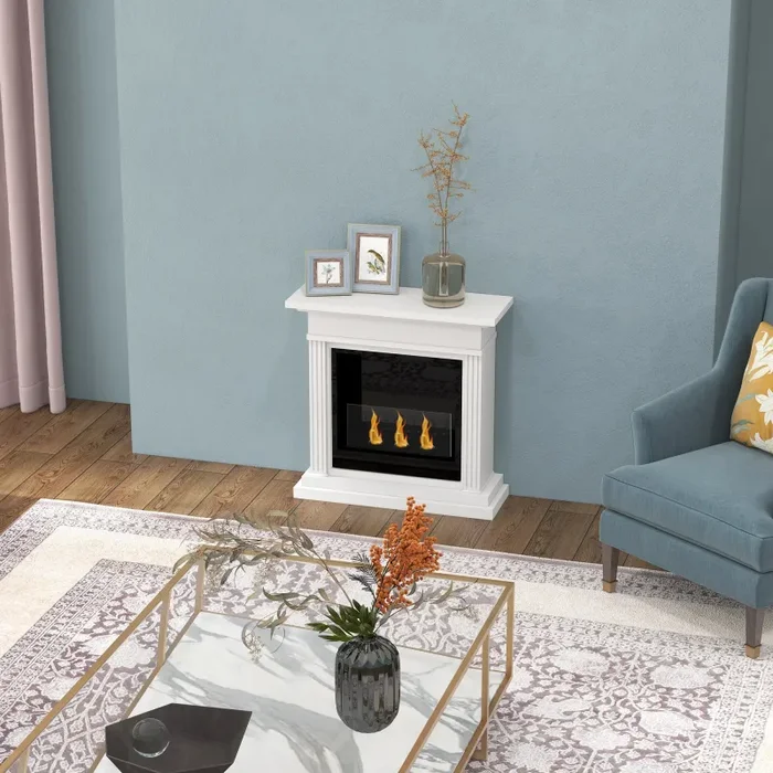 Camino a Bioetanolo da Pavimento 76x28x76 cm Bruciatore 0,4L Bianco - immagine 2