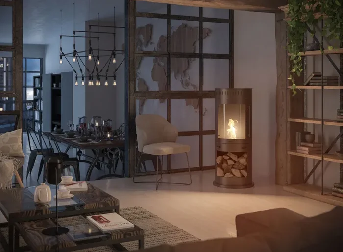 Camino a Bioetanolo da Pavimento Ø50×118 cm Incoza 4 Nero con Vetro - immagine 2