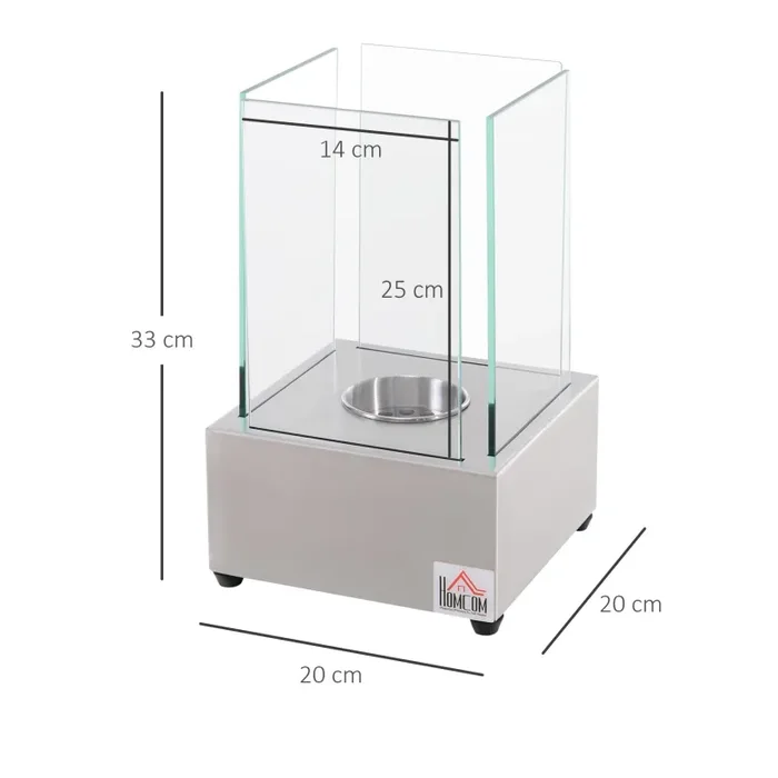 Camino a Bioetanolo da Tavolo 20x20x33 cm in Acciaio e Vetro Grigio - immagine 3
