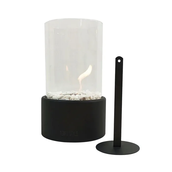 Camino a Bioetanolo da Tavolo Ø16×27 cm CALIDRIA per Interni ed Esterni in Vetro e Acciaio Nero Satinato Saldi