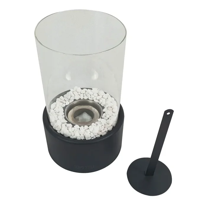 Camino a Bioetanolo da Tavolo Ø16×27 cm CALIDRIA per Interni ed Esterni in Vetro e Acciaio Nero Satinato Saldi - immagine 2