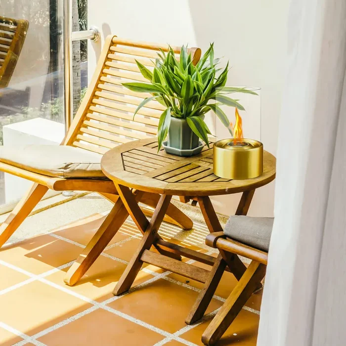 Camino a Bioetanolo da Tavolo Ø16×27 cm in Acciaio e Vetro Bronzo - immagine 2