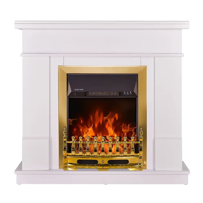 Camino Elettrico da Pavimento 100×103,4×30 cm Effetto Fiamma 2000W Rodos & Galileo gold Bianco - immagine 2