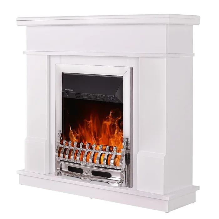 Camino Elettrico da Pavimento 100×103,4×30 cm Effetto Fiamma 2000W Rodos & Galileo Silver Bianco