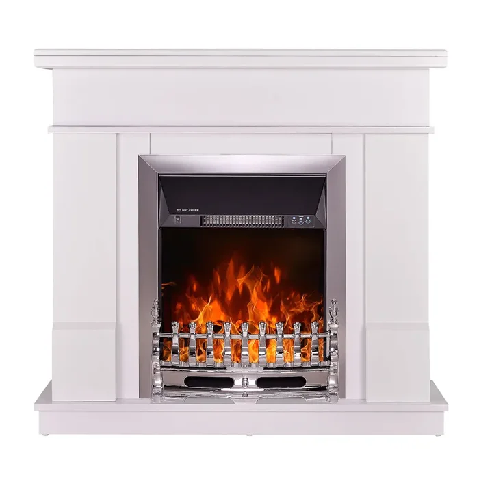 Camino Elettrico da Pavimento 100×103,4×30 cm Effetto Fiamma 2000W Rodos & Galileo Silver Bianco - immagine 2