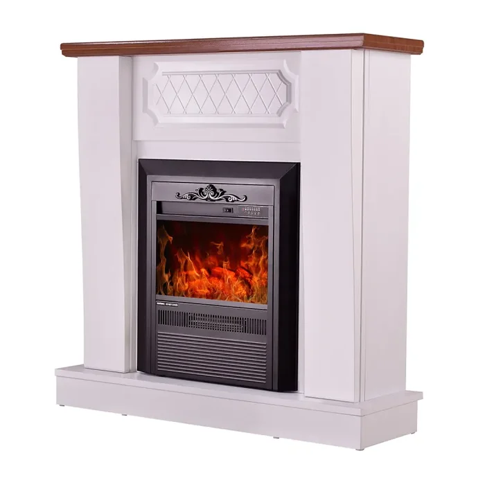 Camino Elettrico da Pavimento 101x100x30 cm Effetto Fiamma 2000W Asoli & Cristina Bianco/noce
