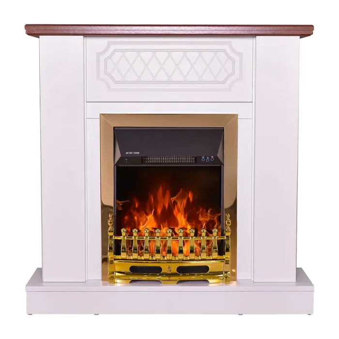 Camino Elettrico da Pavimento 101x100x30 cm Effetto Fiamma 2000W Asoli & Galileo gold Bianco/noce - immagine 2