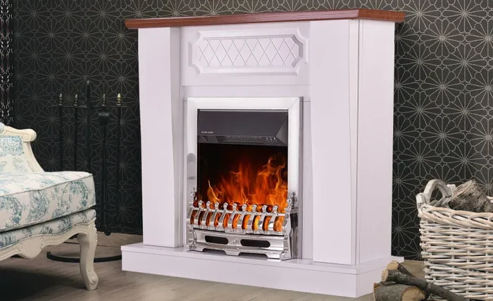 Camino Elettrico da Pavimento 101x100x30 cm Effetto Fiamma 2000W Asoli & Galileo silver Bianco/noce - immagine 3