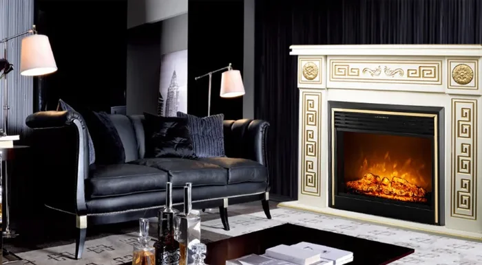 Camino Elettrico da Pavimento 101x140x33 cm Effetto Fiamma 1950W Versailles maxi & Richi Avorio - immagine 3