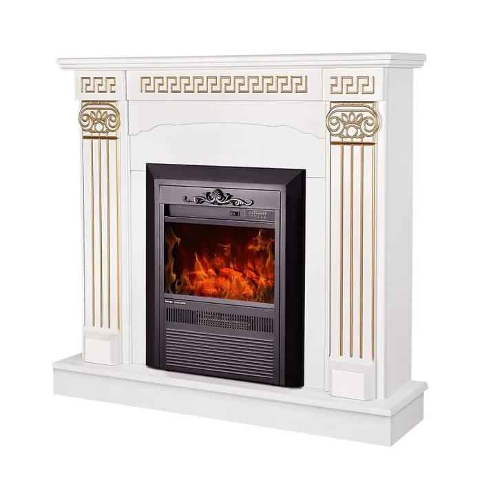 Camino Elettrico da Pavimento 102x110x30 cm Effetto Fiamma 2000W Calisto & Cristina Bianco In saldo