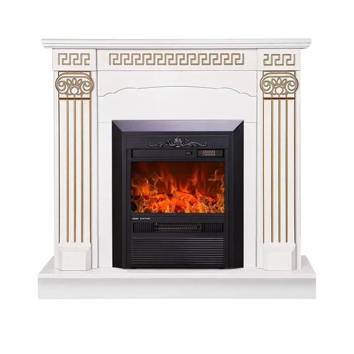 Camino Elettrico da Pavimento 102x110x30 cm Effetto Fiamma 2000W Calisto & Cristina Bianco In saldo - immagine 2