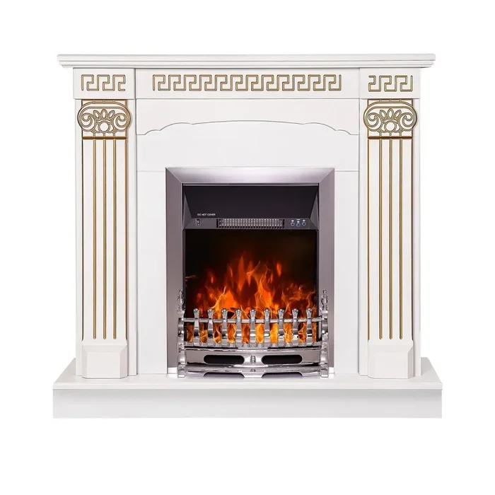 Camino Elettrico da Pavimento 102x110x30 cm Effetto Fiamma 2000W Calisto & Galileo Silver Bianco Fornitura - immagine 2