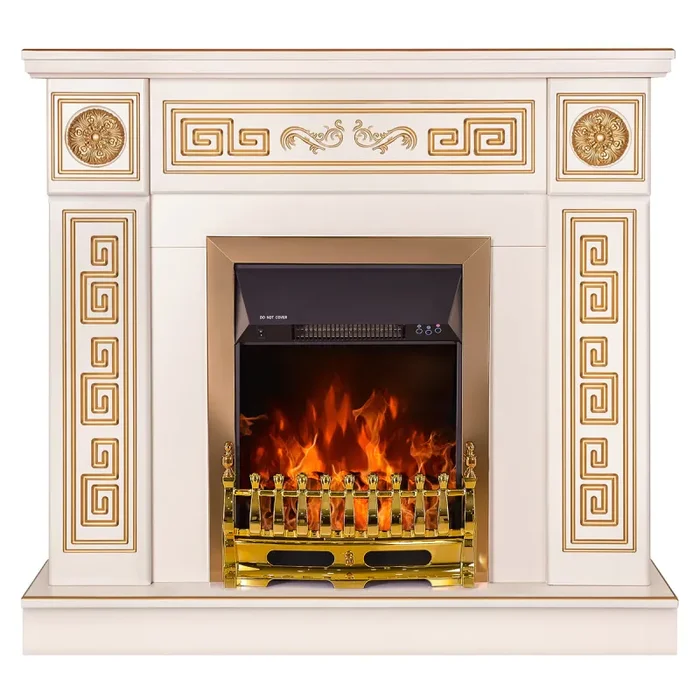 Camino Elettrico da Pavimento 102x110x30 cm Effetto Fiamma 2000W Versailles & Galileo Gold Avorio - immagine 2