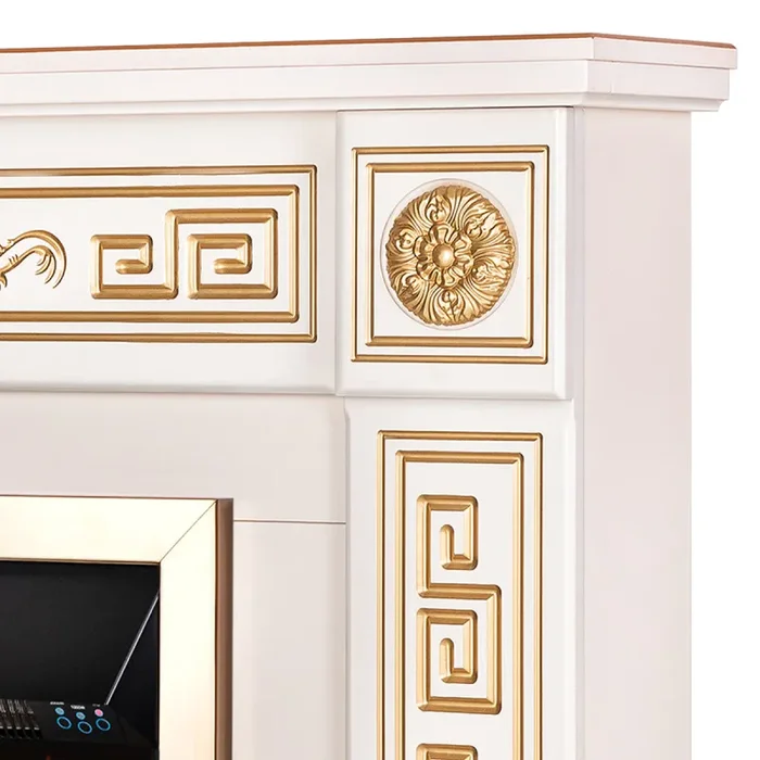 Camino Elettrico da Pavimento 102x110x30 cm Effetto Fiamma 2000W Versailles & Galileo Gold Avorio - immagine 3