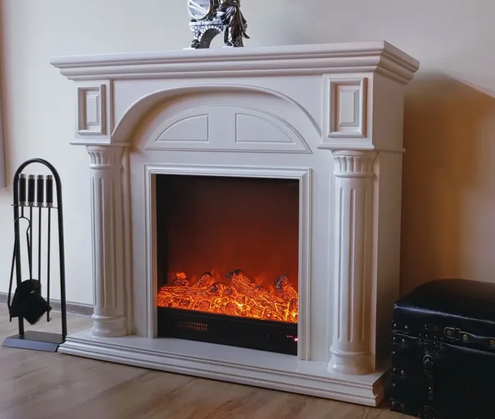 Camino Elettrico da Pavimento 102x120x33 cm Effetto Fiamma 1500W Lisbona mini Bianco - immagine 2