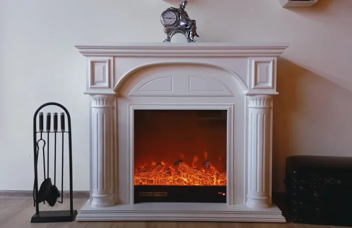 Camino Elettrico da Pavimento 102x120x33 cm Effetto Fiamma 1500W Lisbona mini Bianco - immagine 3