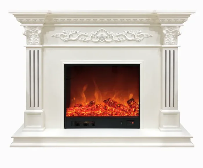 Camino Elettrico da Pavimento 102x120x33 cm Effetto Fiamma 1500W Marseilles mini Bianco - immagine 2