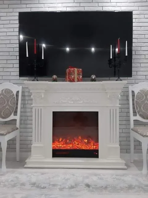 Camino Elettrico da Pavimento 102x120x33 cm Effetto Fiamma 1500W Marseilles mini Bianco - immagine 3