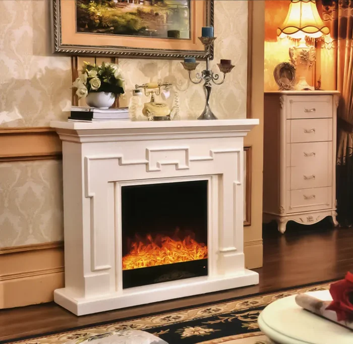 Camino Elettrico da Pavimento 102x120x33 cm Effetto Fiamma 1500W Morfei Bianco - immagine 3