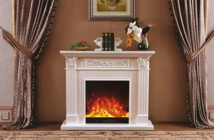 Camino Elettrico da Pavimento 102x120x33 cm Effetto Fiamma 1500W Valencia Bianco Online - immagine 2