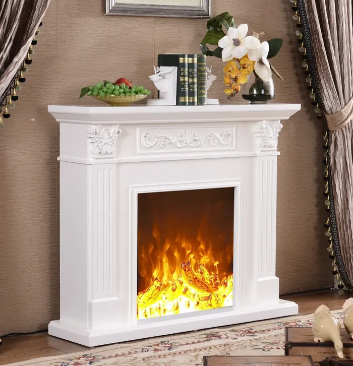 Camino Elettrico da Pavimento 102x120x33 cm Effetto Fiamma 1500W Valencia Bianco Online - immagine 3